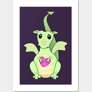 Cute Baby Dragon with Heart Posters and Art